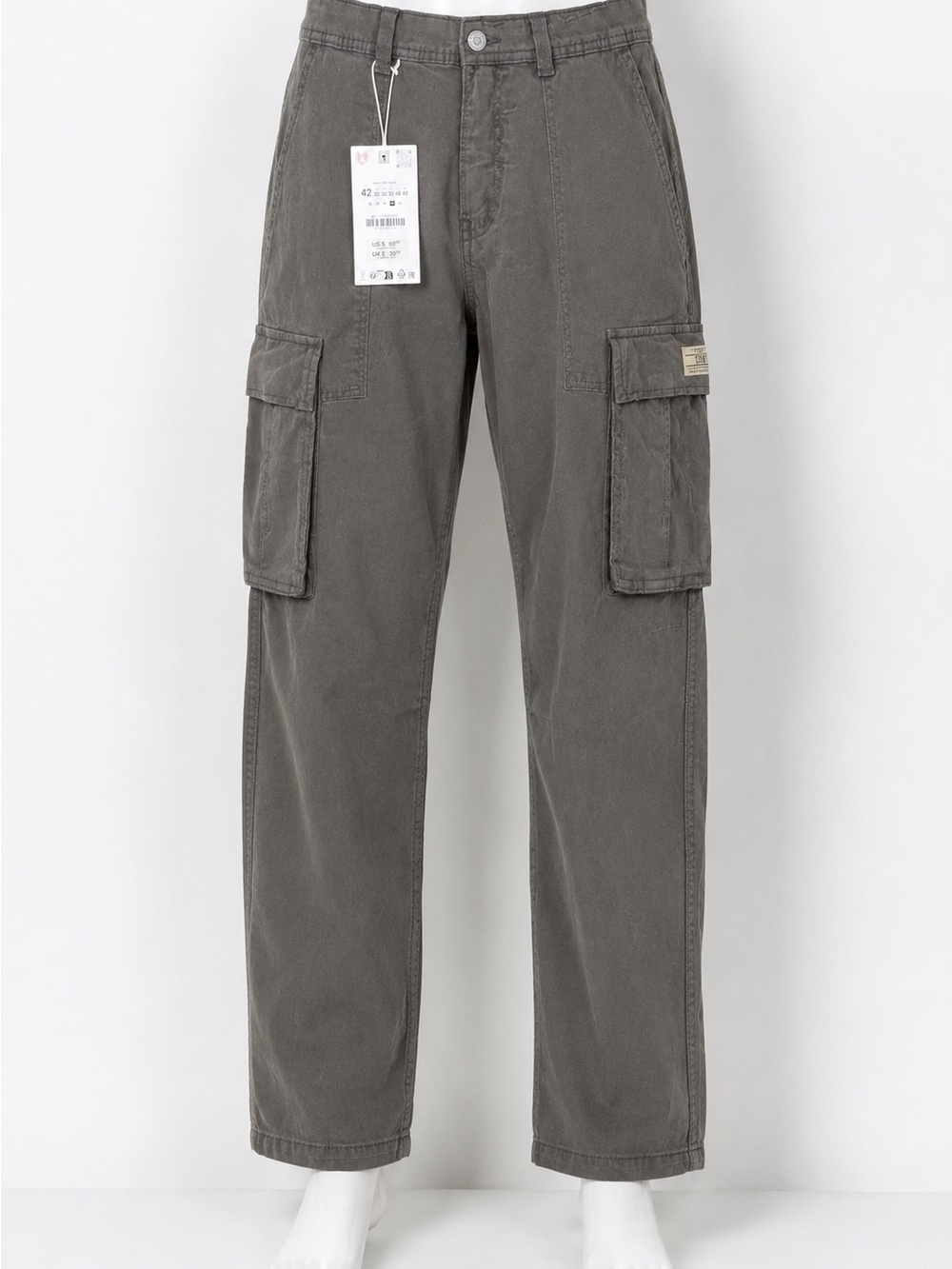 NWT Zara Gray High Rise Cargo Pants Utility Straight Leg Men’s 32